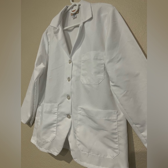Women's Lapel Counter Coat White Short Long Sleeve Medium Healthcare Pharmacy - Picture 3 of 7